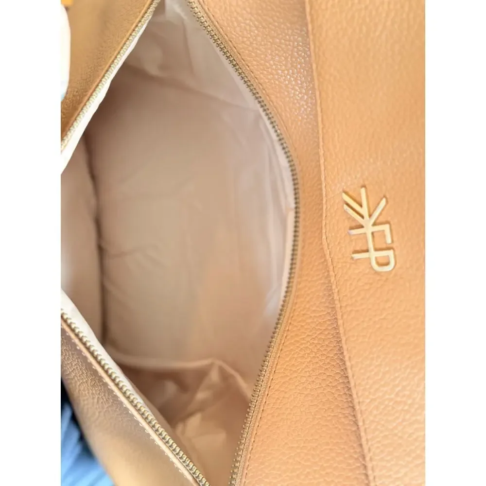 Freshly Picked Tan Faux Leather Diaper Bag Backpack Convertible Gold Hardware